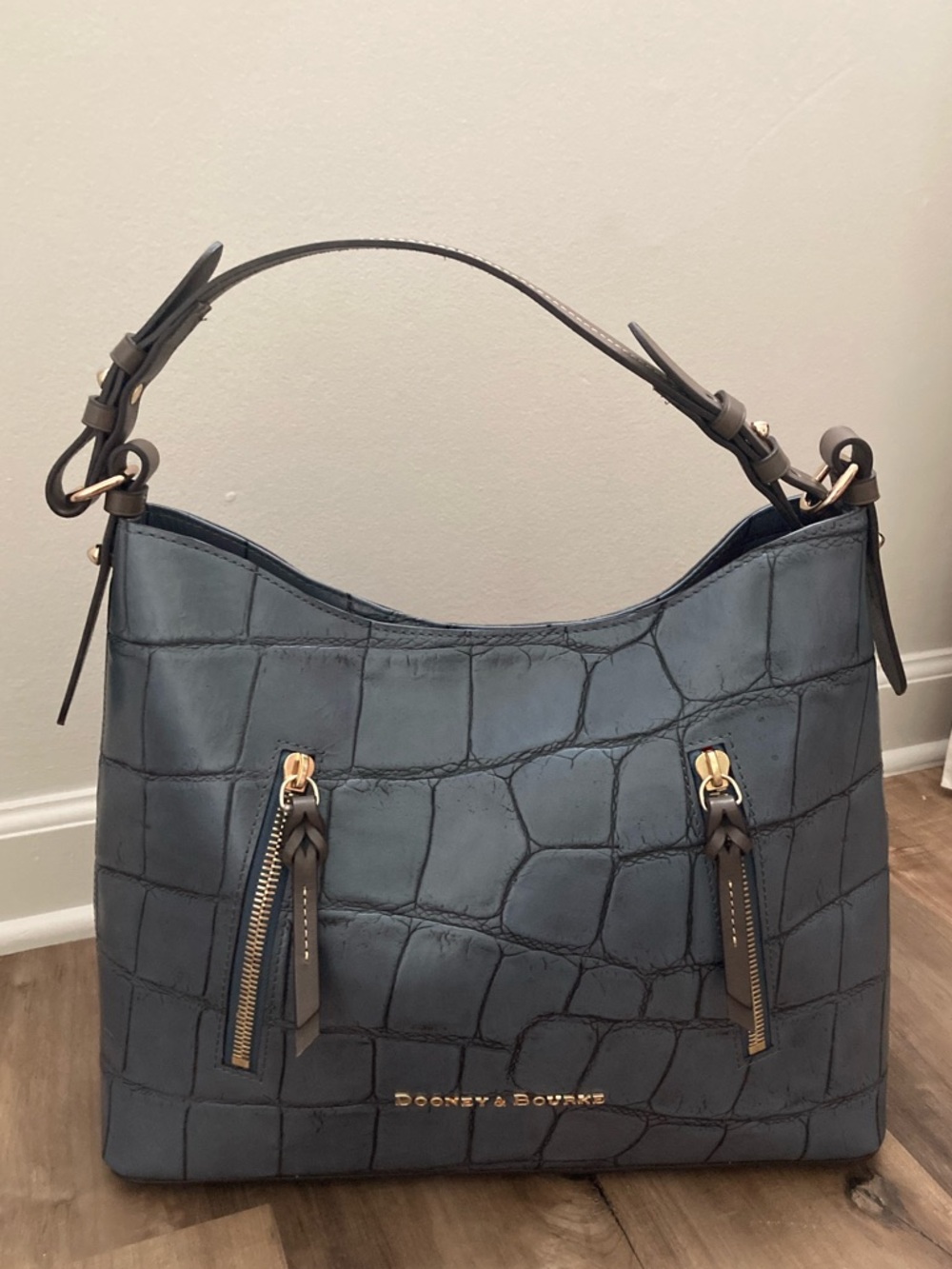 [Dooney & Bourke] Dennison Cooper Hobo Blue Croc Shoulder Bag